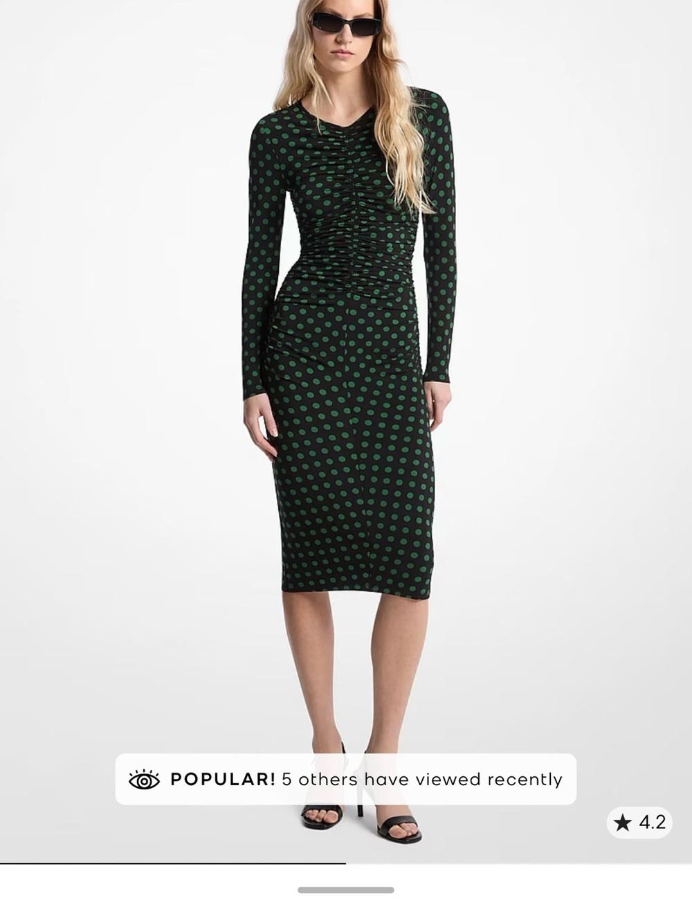 Michael Kors Black Dress with Green Polka Dots - Long Sleeve Midi